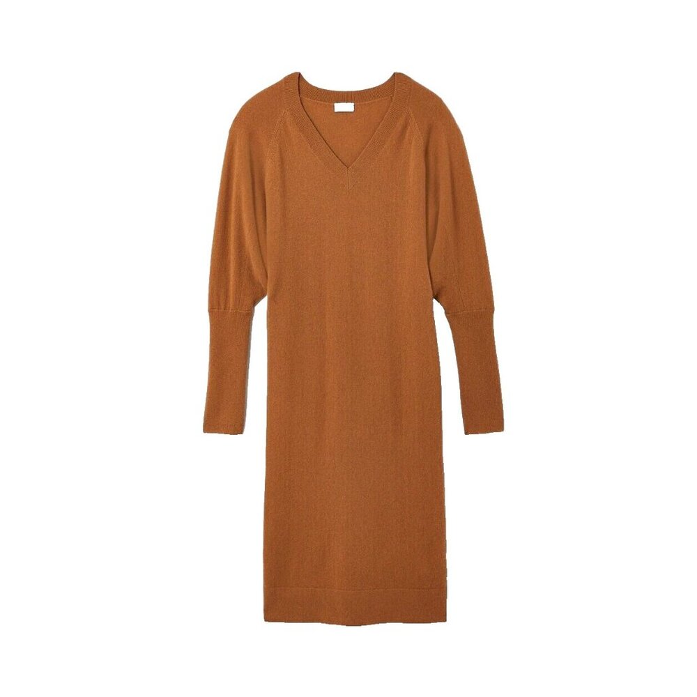 Nwt Club Monaco Cashmere Dolman V-Neck Midi In Camel Sweater Dress L